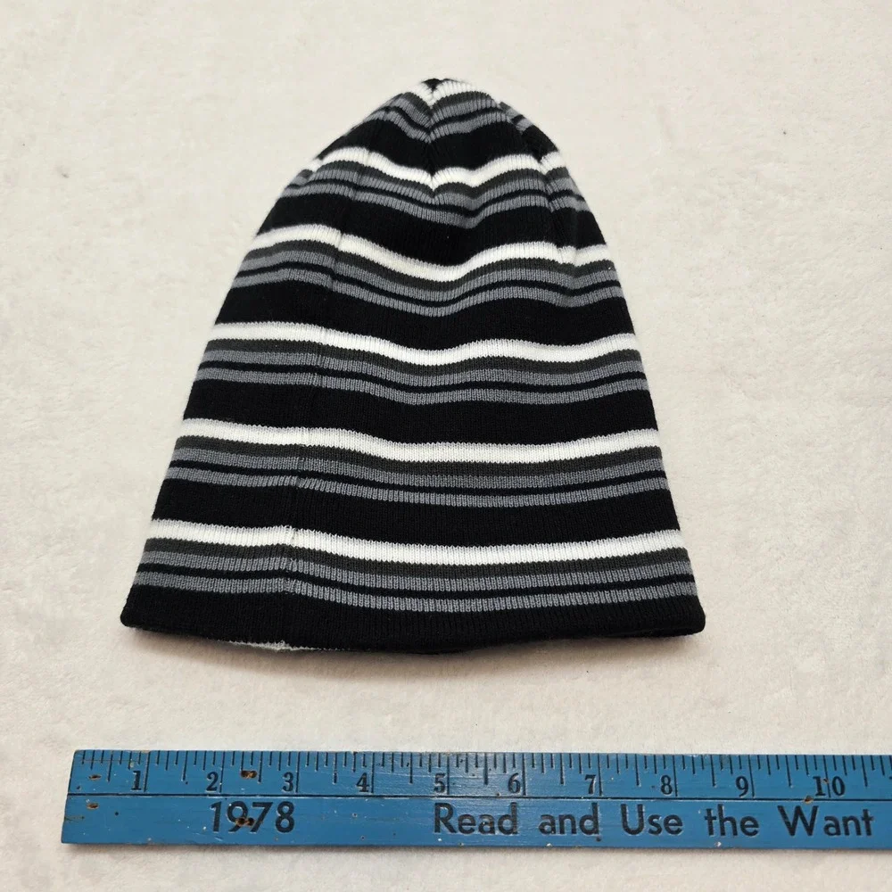 Hurley Striped Beanie‎ Y2K Streetwear Black Gray Youth Hat